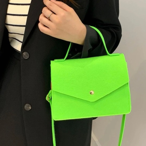 Handbags - Neon Lime Green Felt Square Bag